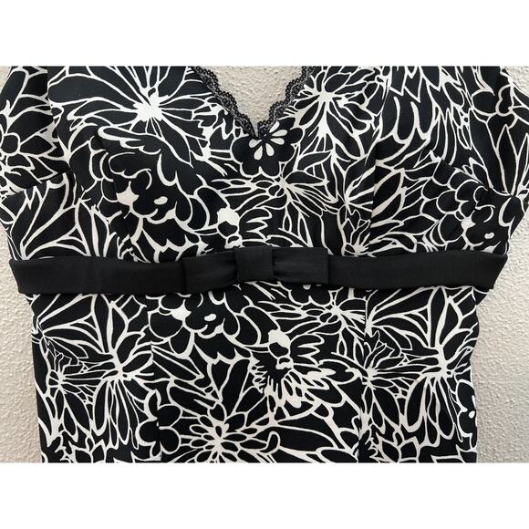 Womens Connected Apparel Dress Size 6 Petite Black and White Floral V-Neck - Picture 5 of 11
